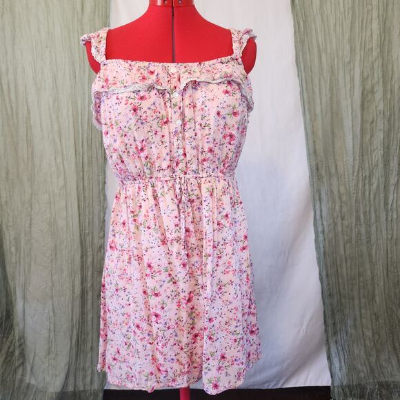 City Triangles Pink Floral Summer Ruffle Short Stretch Dress Size XL - Picture 1 of 6